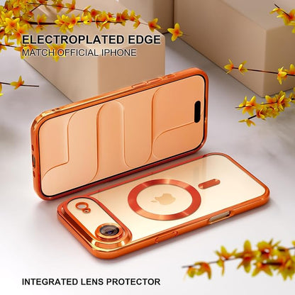 Misea Magnetic for iPhone 17 Air Case Compatible with MagSafe [Never Yellowing] [Military Grade Drop Protection] Full Camera Lens Protector Plating Soft Clear Phone Case for Women, Cosmic Orange