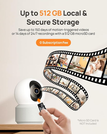 Anona 4K UHD Indoor Camera with 64GB SD Card, Pet/Dog/Baby Security Camera with Phone App, 360° Pan-Tilt, 2.4G/5G Wi-Fi 6, Auto-Tracking, Person/Pet/Baby Crying Detection, Privacy Mode, Two-Way Audio