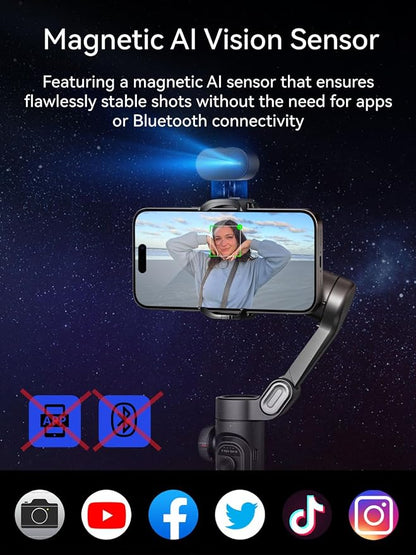 AOCHUAN Gimbal Stabilizer for Smartphone with AI Tracking Sensor, Gimbal with Focus Wheel for Phone/Android, Phone Stabilizer with 7.0 Anti-Shake for Video Recording-Smart XE AI