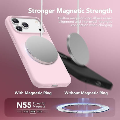 GONEZ Magnetic for iPhone 17 Pro Max Case, Compatible with MagSafe, [Screen Protector + Camera Lens Protector], Liquid Silicone Anti-Scratch Shockproof Protective Phone Case 6.9 inch, Pastel Pink
