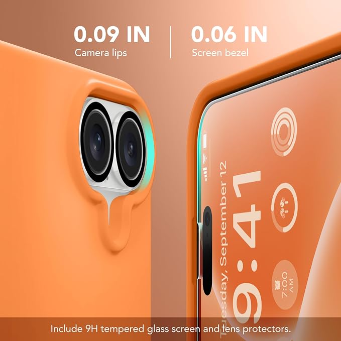 GONEZ Magnetic for iPhone 17 Case, Compatible with MagSafe, [Screen Protector + Camera Lens Protector], Liquid Silicone Anti-Scratch Shockproof Protective Phone Case 6.3 inch, Orange