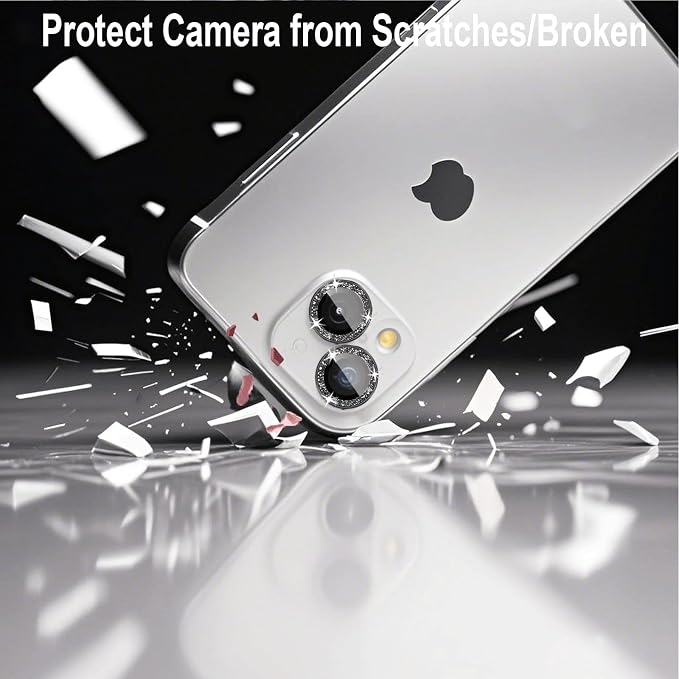 Compatible for iPhone 13/iPhone 13 Mini Camera Lens Protector Bling, Cute Sparkle Glitter Luxury Camera Cover for Women, Anti-Scratch, Easy Install, (2 Sets=4Pack), Black