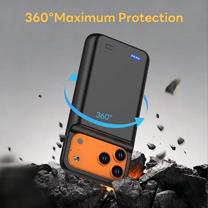 Battery Case for iPhone 17 Pro Max (6.9 inch), 7000mAh Ultra-Slim Protective Extended Charging Charger Case, 15W Fast Charging Rechargeable Battery Pack with Tempered Glass Screen Protector- Black