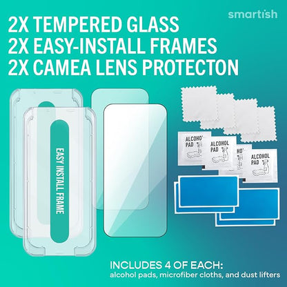 Smartish® iPhone 17 Pro Max Screen Protector + Camera Lens Covers - Tuff Sheet - 2-Pack Tempered Glass 9H Easy Install Frame Case-Friendly - Dynamic Island for Apple iPhone 17 Pro Max - Clear 2-Pack