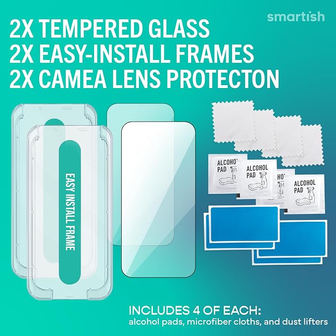 Smartish® iPhone Air Screen Protector + Camera Lens Covers - Tuff Sheet - 2-Pack Tempered Glass 9H Easy Install Frame Case-Friendly - Dynamic Island for Apple iPhone Air - Clear 2-Pack