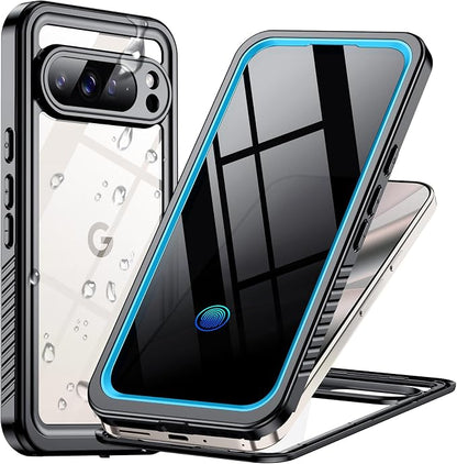 Temdan for Google Pixel 10 Pro Case Waterproof,Built-in Lens & Screen Protector[Full Body Shockproof][Military Dropproof][Dustproof][IP68 Underwater] Protective Cover for Pixel 10 Pro 6.3”-Blue/Clear