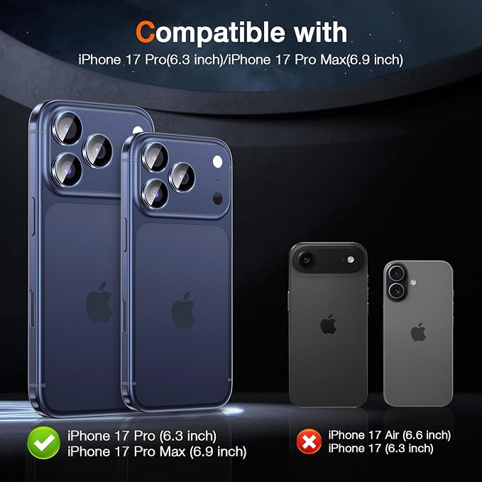 LK for iPhone 17 Pro/17 Pro Max Camera Lens Protector [Top 9H+ Military Grade Shatterproof] One-Click Installation, Ultra-Tough HD, Individual Lens Protectors Scratch-resistant, Clear