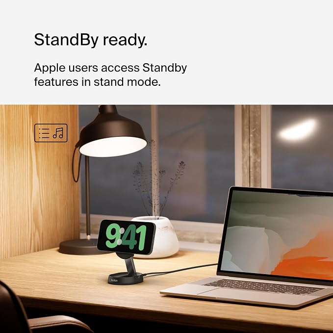 Belkin Convertible Magnetic Charging Stand 15W - MagSafe-Compatible Qi2-Certified Wireless Charging Station, iPhone Charger for Apple iPhone 16 Series, Airpods Pro, & More - Black (No PSU Included)