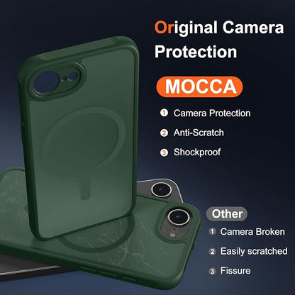MOCCA Strong Magnetic for iPhone 17e Case/iPhone 16e Case [Compatible with Magsafe] [Full Camera Protection] Slim Translucent Matte Shockproof Phone Case for iPhone 17e / 16e 6.1", Midnight Green