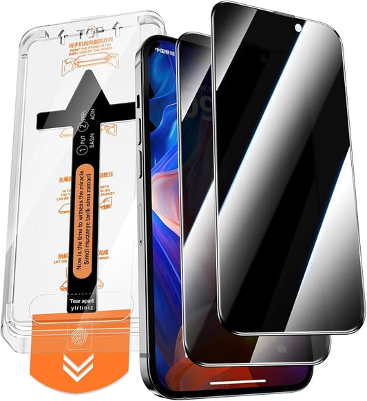 2 Pack for iPhone 15 Pro Max Privacy Tempered Glass Screen Protector 6.7 Inch, 9H Hardness, Scratch Resistant with Updated Easy Installation Tool
