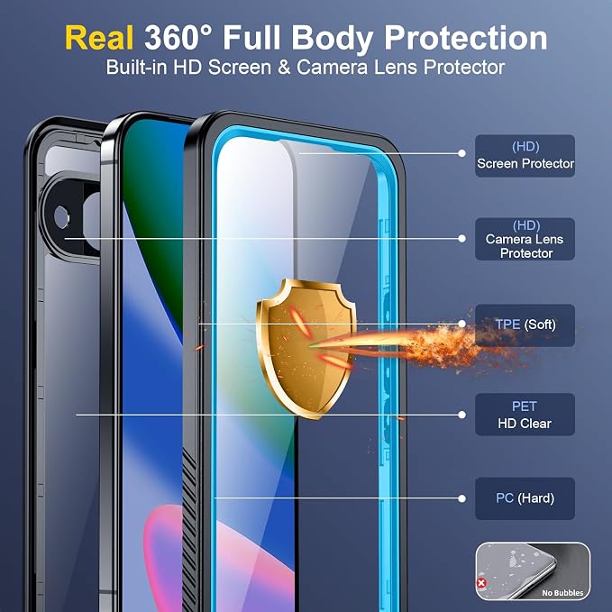 SPIDERCASE for Google Pixel 10 Case Waterproof, [12FT Military-Grade Drop Protection] [IP68 Water Resistance] [Privacy Screen Protector] Full Body Protection Phone Case-Lighe Blue