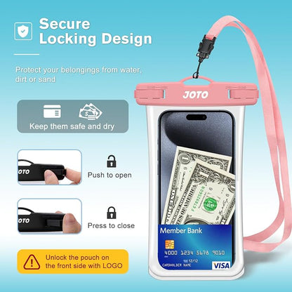 JOTO 2 Pack Waterproof Phone Pouch Case Up to 7", IPX8 Underwater Phone Case Cellphone Dry Bag for iPhone 17/Air 16 15 14 13 12 Pro Max Xs Max XR X 8 7 6S Plus SE/Galaxy S24 S23 S22 S21 -Blackpink