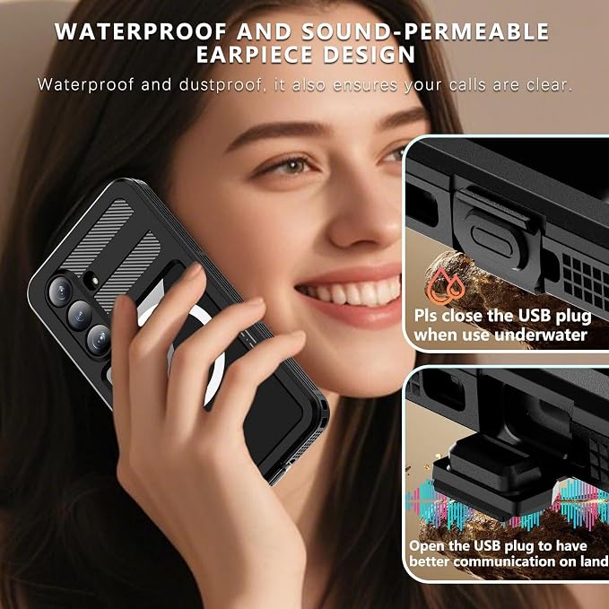Omio Designed for Galaxy S26 Waterproof Case Compatible with MagSafe, Magnetic Waterproof Full Body IP68 Underwater Case Built-in Screen Protector Military Grade Shockproof Case for Men Women Black