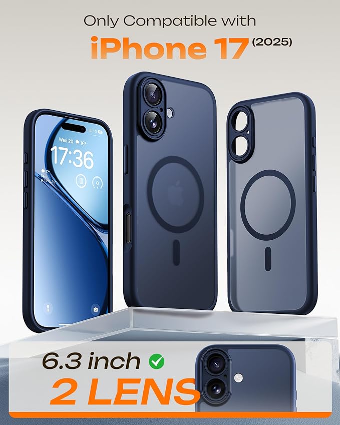 TOCOL for Phone 17 Case, Compatible with Magsafe Charger, Full Camera Protection, Drop Protection, Translucent Matte Phone Case for Phone 17 6.3 inch (Dark Blue)