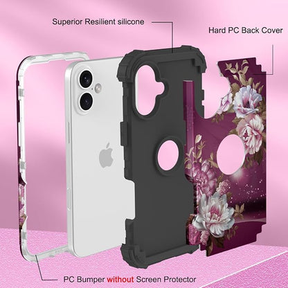 Hocase for iPhone 17 Case 6.3", Heavy Duty Shockproof Protection Soft Silicone Rubber+Hard Plastic Bumpers Hybrid Protective Case for iPhone 17 2025 - Royal Purple Flowers