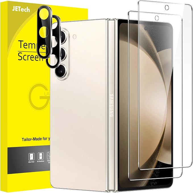 JETech Front Screen Protector for Galaxy Z Fold 5, 2+2 Pack | with Camera Lens Protector, HD Clear Tempered Glass, Anti-Scratch Protection