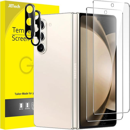 JETech Front Screen Protector for Galaxy Z Fold 5, 2+2 Pack | with Camera Lens Protector, HD Clear Tempered Glass, Anti-Scratch Protection