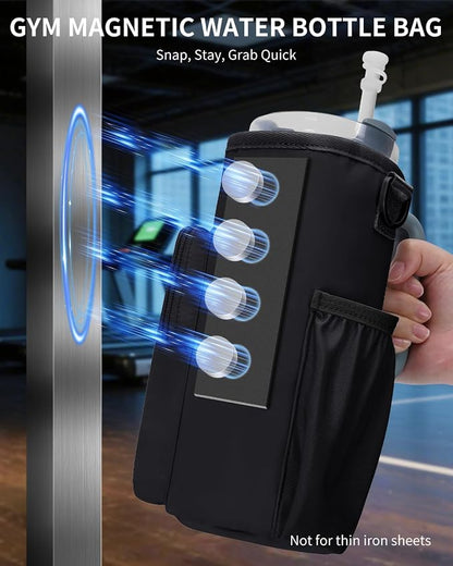 sportsnew Magnetic Gym Bag for Women Men, Water Bottle Carrier Holder with Strap & Phone Pockets for 40oz Tumbler with Handle, 4 Built-in Magnets Small Gym Bag for Sports, Workout, Fitness, Walking