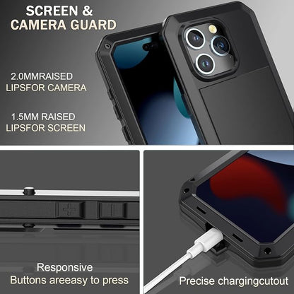 Marrkey for iPhone 14 Case, 360 Full Body Protective Cover Heavy Duty Shockproof Tough Armour Aluminum Metal Case with Silicone Built-in Screen Protector for Apple iPhone 14 6.1 Inch - Black