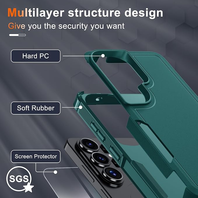 for Samsung Galaxy S26 Ultra Case with Screen Protector+Camera Lens Cover,Military Grade Heavy Duty Shockproof Phone Cover with Wrist Lanyard Strap for Samsung S26Ultra,Dark Green