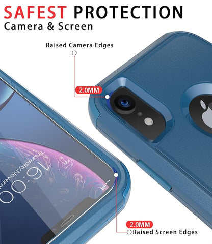 Diverbox Designed for iPhone Xr case with Screen Protector Heavy Duty Shockproof Shock-Resistant Cases for Apple iPhone Xr Phone (Blue+Screen Protector)