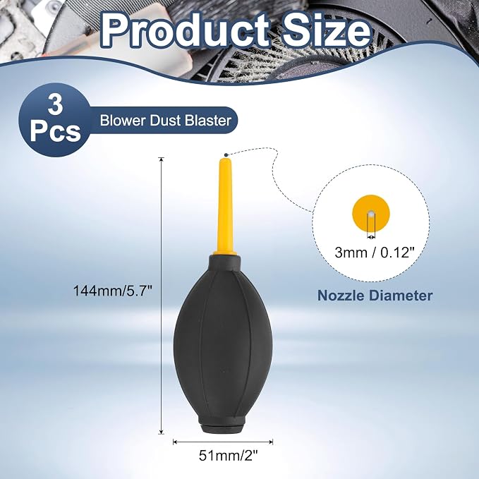 PATIKIL Soft Tip Air Blower Dust Blaster, 3 Pcs Rubber Bulb Air Pump Dust Blower Cleaner Cameras Lens Cleaning Tool with Long Nozzle for Camera Lens Computer Keyboard, Black/Yellow