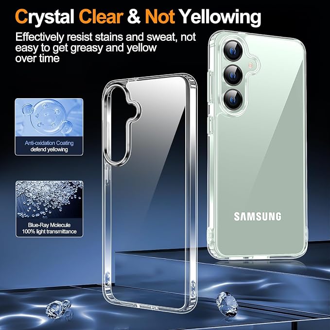 MOZOTER Designed for Samsung Galaxy S25 Plus Case Clear, [Not Yellowing] [15FT Military Grade Drop Protection] Scratch-Resistant Transparent Shockproof Slim Phone Case 6.7 Inch-Clear