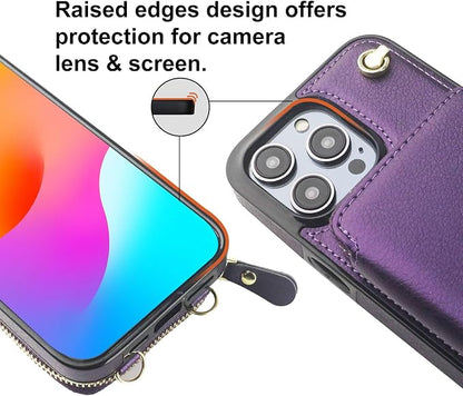 Bocasal Crossbody Wallet Case for iPhone 15 Pro Max, RFID Blocking Leather Purse Case with Card Holder, Protective Handbag Flip Cover with Zipper Wrist Strap Lanyard for Women 6.7 Inch (Dark Purple)