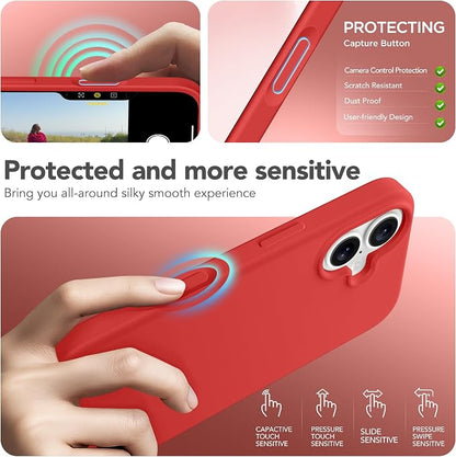 GONEZ Magnetic for iPhone 17 Case, Compatible with MagSafe, [Screen Protector + Camera Lens Protector], Liquid Silicone Anti-Scratch Shockproof Protective Phone Case 6.3 inch, Red