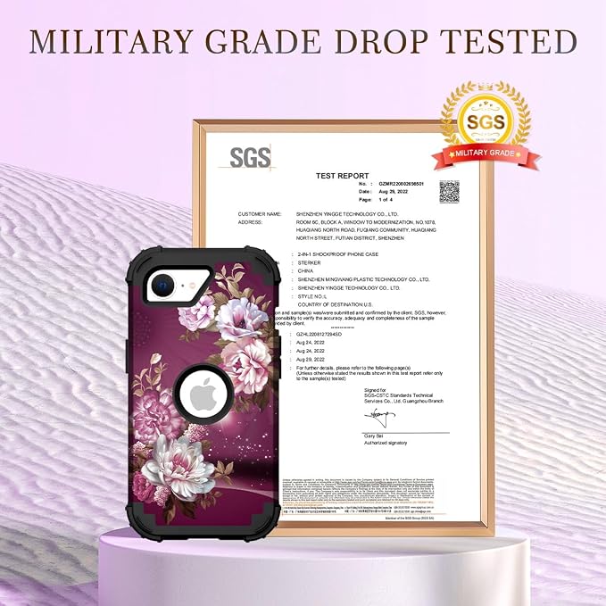 Hocase for iPhone 17e/iPhone 16e Case, Heavy Duty Shockproof Protection Hard Plastic+Silicone Rubber Hybrid Protective Phone Case for iPhone 17e/16e 6.1" - Royal Purple Flowers
