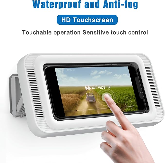 Waterproof Shower Phone Holder with 480° Rotation | Enhanced Sound Quality | Adjustable Arm Stand | Fits up to 7" Screens(White)