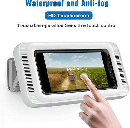Waterproof Shower Phone Holder with 480° Rotation | Enhanced Sound Quality | Adjustable Arm Stand | Fits up to 7" Screens(White)