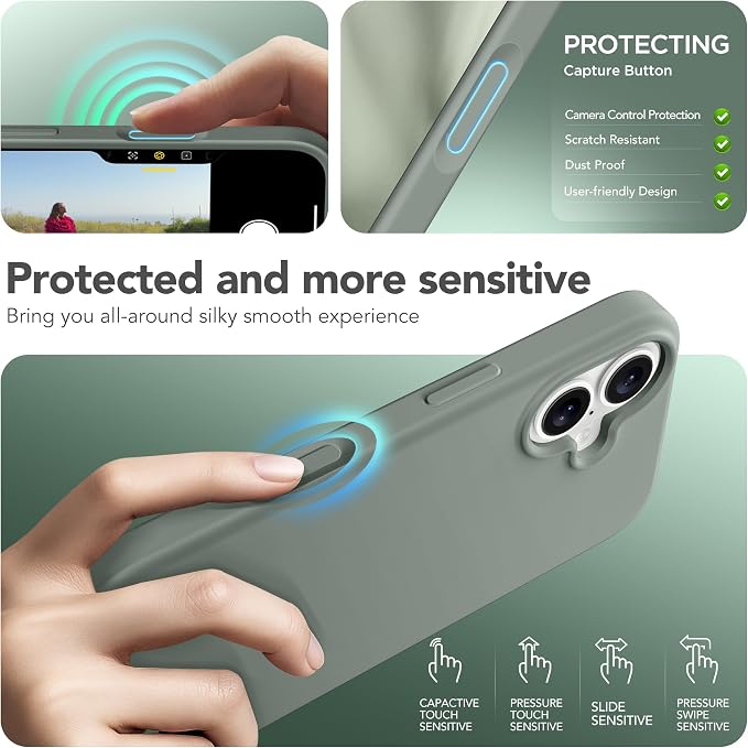 GONEZ Magnetic for iPhone 17 Case, Compatible with MagSafe, [Screen Protector + Camera Lens Protector], Liquid Silicone Anti-Scratch Shockproof Protective Phone Case 6.3 inch, Calke Green