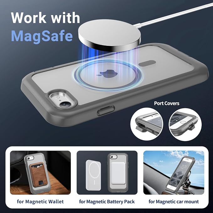 jaroco Magnetic for iPhone SE Case 3rd/2rd,iPhone 8/7 Case, [Compatible with MagSafe][Military Grade Drop Protection][Heavy Duty Protection][Non-Slip] 2-Layer Bumper Phone Case 4.7''-Gray