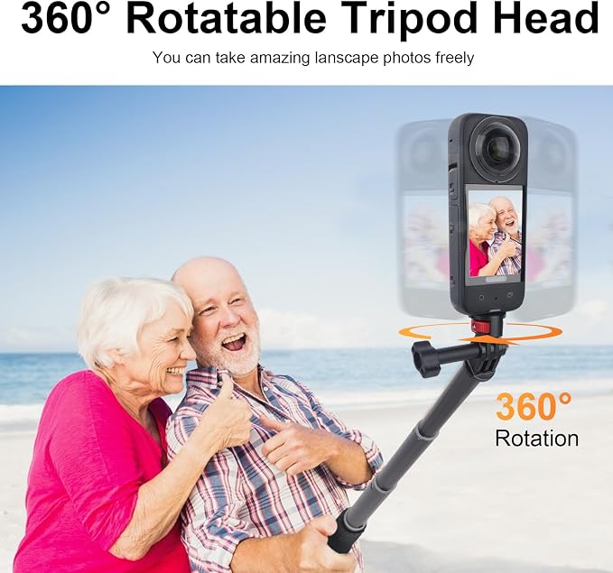 19" Short Selfie Stick, Compact & Lightweight Monopod Pole (6.7"-18.9") with 360° Tripod Adapter for GoPro, for Insta360, for DJI Osmo Action Camera - YD024