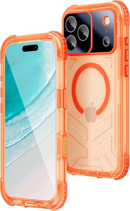 WIFORT for iPhone 17 Pro Waterproof Case, [Fit for Magsafe] with Sapphire Lens & Screen Protector, IP68 Full Body 15FT Military Shockproof, Magnetic Frosted Phone Cover with Lanyard, 6.3" Orange