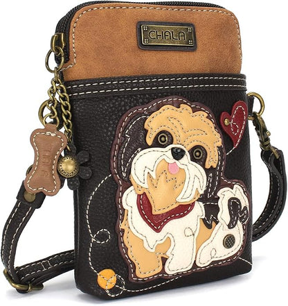 CHALA Dog Collection Cell Phone Crossbody Purse-Women PU Leather/Canvas Multicolor Handbag with Adjustable Strap