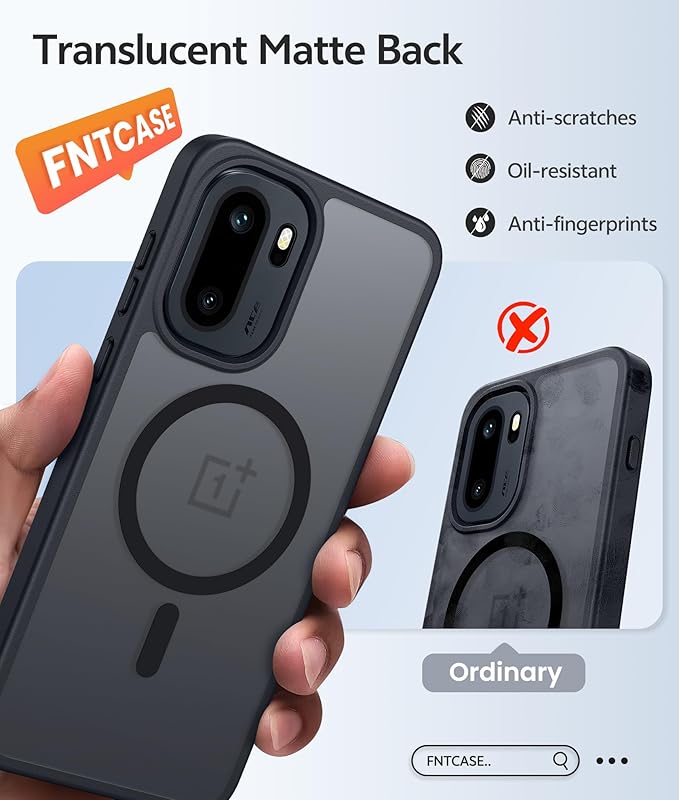 FNTCASE for Oneplus 15R Case: Magnetic Matte Translucent Frosted Slim Shockproof Cell Phone Cover | Durable Screen Protector | Military Grade Protection Drop Proof Protective Cases, 6.83 inches