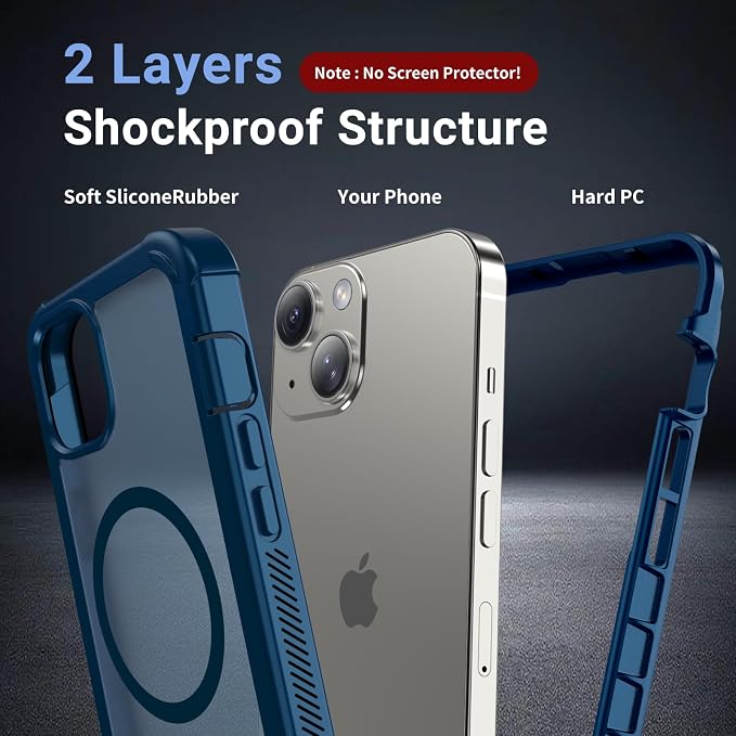 jaroco Magnetic for iPhone 15 Case, [Compatible with MagSafe][Military Grade Drop Protection][Heavy Duty Protection][Non-Slip][Shockproof] 2-Layer Durable Bumper Phone Case 6.1''-Deep Blue