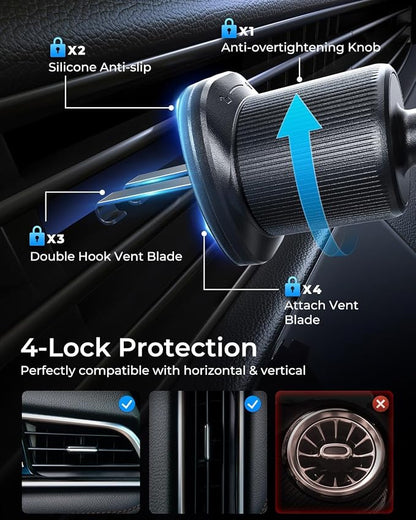 MRGLAS Phone Holders for Your Car Vent with Double Metal Hook Clip, 【One-Hand Operation】 Air Vent Cell Phone Car Mount, Universal Automobile Cradle Fit for iPhone 17 Android and All Smartphones