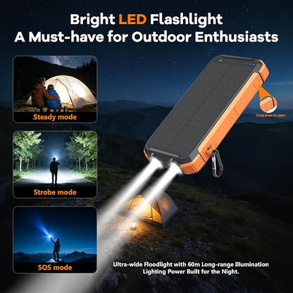 ERRBBIC Solar Charger Power Bank 20000mAh, Portable Wireless Charger, 15W Fast Charging External Battery Pack with Dual Flashlight and USB C Outputs, Outdoor Mobile Power Compatible with Cell Phones