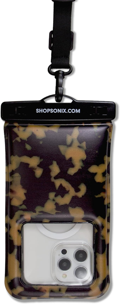 Sonix Waterproof Phone Pouch - Floating Phone Case Dry Bag w/Crossbody Lanyard - Beach Cruise Travel Essentials - Compatible w/All Devices, Touchscreen Friendly | Brown Tort