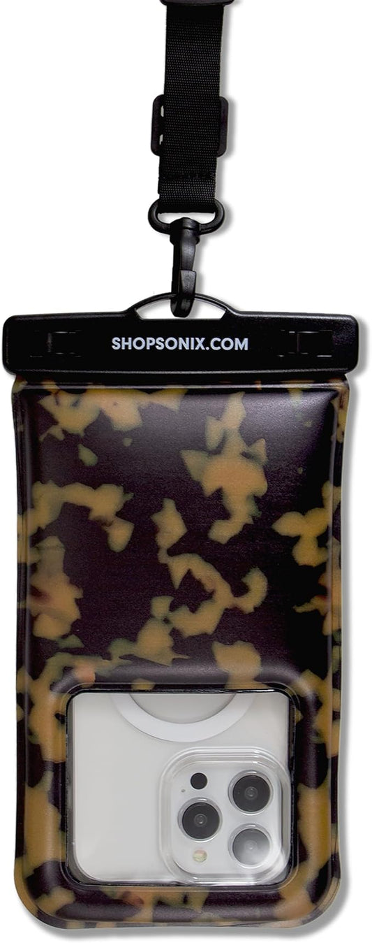 Sonix Waterproof Phone Pouch - Floating Phone Case Dry Bag w/Crossbody Lanyard - Beach Cruise Travel Essentials - Compatible w/All Devices, Touchscreen Friendly | Brown Tort