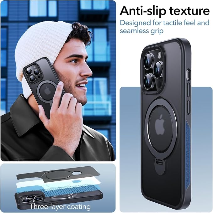 Anqrp 360° All-in-ONE Stand Case for iPhone 13 Pro Case with Rotatable Magnetic Kickstand Ring Holder, Compatible with MagSafe, MIL-Grade Shockproof iPhone 13 Pro Phone Case Cover 6.1 inch, Black