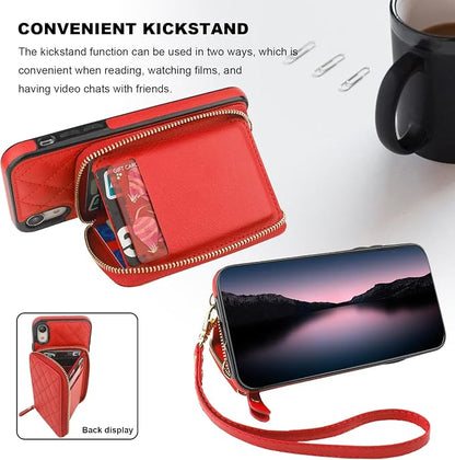 Bocasal Crossbody Wallet Case for iPhone Xr, RFID Blocking PU Leather Zipper Handbag Purse Flip Cover, Kickstand Folio Case with Card Slots Holder Wrist Strap Lanyard 6.1 Inch (Red)