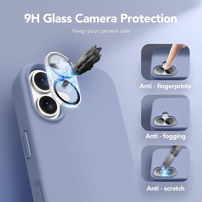 GONEZ Magnetic for iPhone 16 Case, Compatible with MagSafe, [Screen Protector + Camera Lens Protector], Liquid Silicone Shockproof Protective Phone Case for iPhone 16 6.1", Lavender Gray