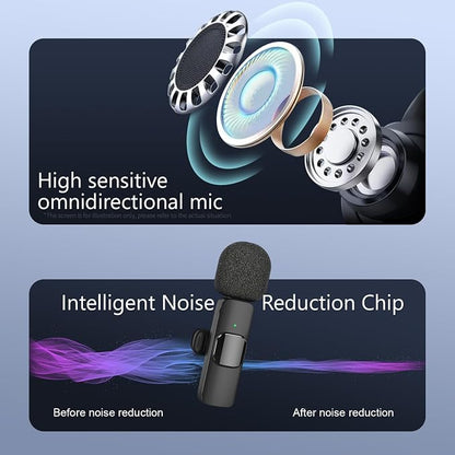 2-Pack Wireless Mini Lavalier Lapel Microphone for iPhone,Android Device(4 in 1) - 65ft Cordless Clip on Dual Mics with Noise Reduction 6H Working Time for Video Recording Vlogging, YouTube, Interview