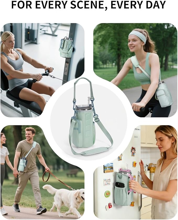 sportsnew Magnetic Gym Bag for Women Men, Water Bottle Carrier Holder with Strap & Phone Pockets for 40oz Tumbler with Handle, 4 Built-in Magnets Small Gym Bag for Sports, Workout, Fitness, Walking