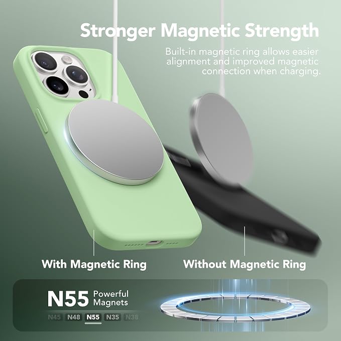 GONEZ Magnetic for iPhone 13 Pro Max Case, Compatible with MagSafe, [Screen Protector + Camera Lens Protector], Silicone Shockproof Anti-Scratch Protective Phone Case 6.7 inch, Green