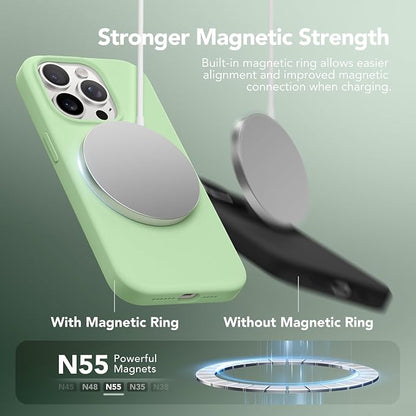GONEZ Magnetic for iPhone 13 Pro Max Case, Compatible with MagSafe, [Screen Protector + Camera Lens Protector], Silicone Shockproof Anti-Scratch Protective Phone Case 6.7 inch, Green